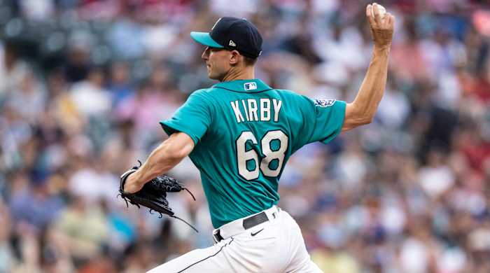 Seattle Mariners starter George Kirby delivers a pitch against the Detroit Tigers.